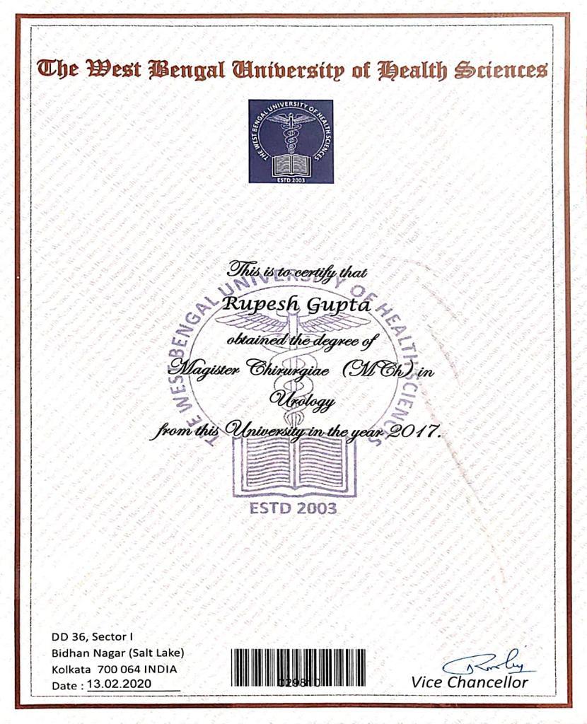 Dr. Rupesh Gupta MS General Surgery Certificate